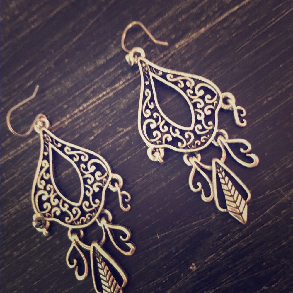 Ornate silver chandelier earrings
